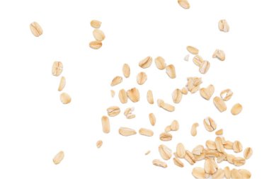 Beyaz arka planda yulaf ezmesi manzarası, yulaf ezmesi kahvaltısı. 