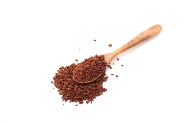 Beyaz arka planda izole kahve, iyi pişmiş kahve, kahve tozu.,