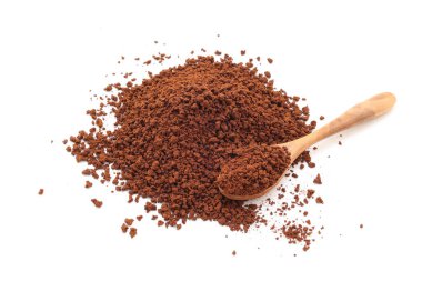 Beyaz arka planda izole kahve, iyi pişmiş kahve, kahve tozu.,