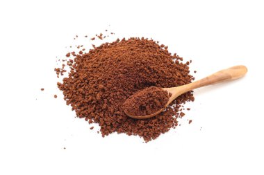 Beyaz arka planda izole kahve, iyi pişmiş kahve, kahve tozu.,