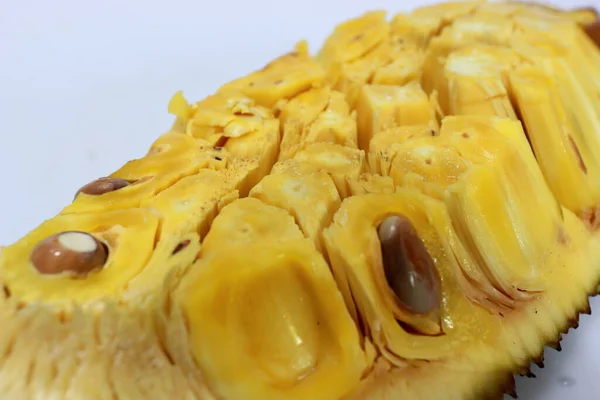 Čerstvé Zralé Jackfruit Čerstvé Sladké Jackfruit Segment Připraven Jídlu Krájím — Stock fotografie