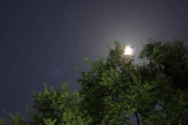 Full Moon White Clouds Black Night Sky Scene — стоковое фото