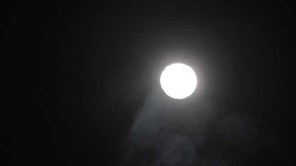 Pełnia Księżyca Białe Chmury Scenie Czarnego Nocnego Nieba Filmik Księżycowy — Wideo stockowe