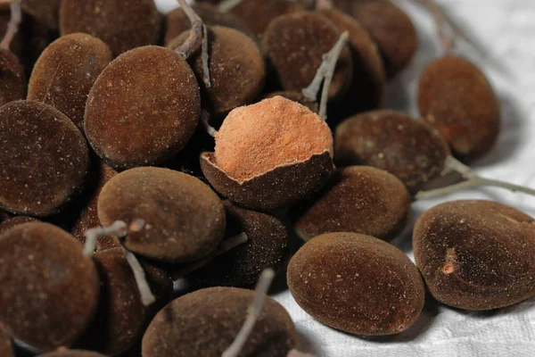 Beyaz arka planda izole edilmiş kadife demirhindi meyveleri (Dialium cochinchinense). Beyaz arka planda izole edilmiş, dialium hindiçin veya kadife tamarind..