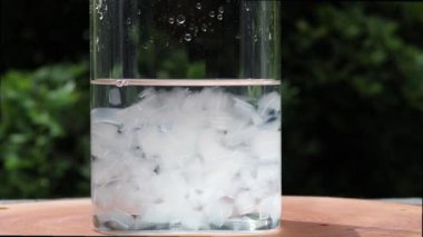 Vera Teyze içki içiyor. Vera Teyze 'yi suya atmak. Bitkisel Aloe Vera dilimlerle içer. Aloe Vera 'nın Yavaş Hareketi Damlayan Suyla Dilimler.