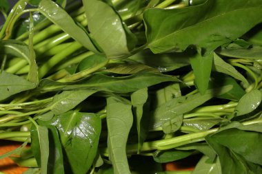 water spinach isolated on wooden background clipart