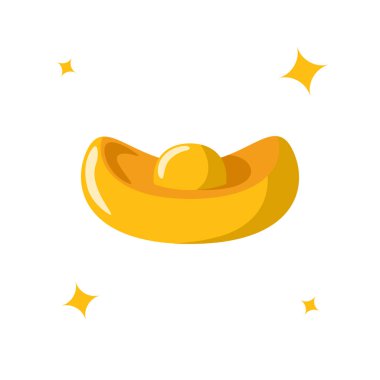 Geleneksel Çin Altın külçelerinin Düz İllüstrasyonu Beyaz Arkaplanda İzole Edildi.