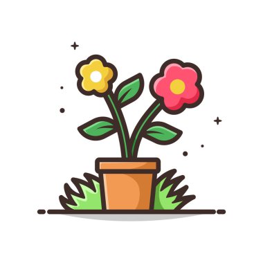 Çiçek Çizgi Filmi Simgesi Vektör İllüstrasyonu - Beyaz Arkaplanda İzole Edildi.