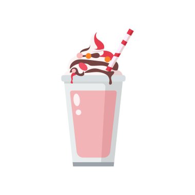 Milkshake Vektörünün Düz İllüstrasyonu. Günlük Gıda ve İçecekler Çizimi.