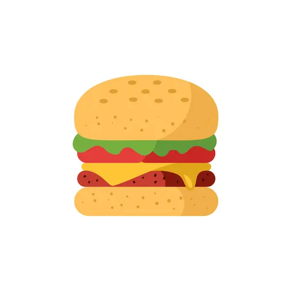 Hamburger Vektörünün Düz Çizimi. Günlük Gıda ve İçecekler Çizimi.