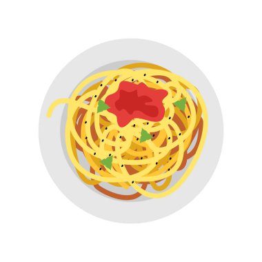 Spagetti Vektörünün Düz Çizimi. Günlük Gıda ve İçecekler Çizimi.