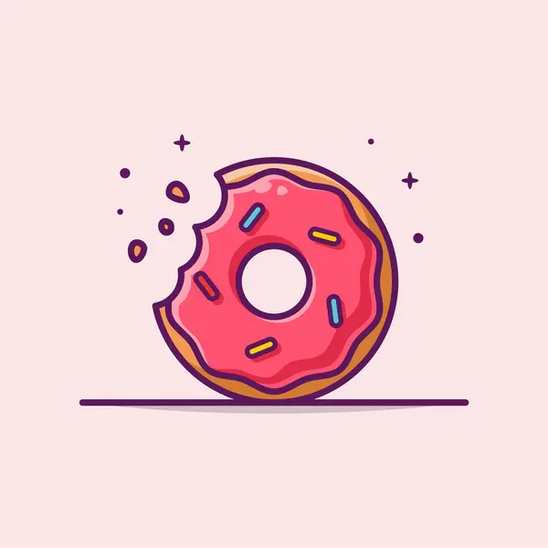Bitten Donut Çizgi Filmi Vektör İllüstrasyonu.