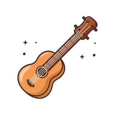 Gitar Çizgi Filmi Vektör İllüstrasyonu - Beyaz Arkaplanda İzole Edildi.