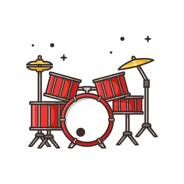 Drum Set Çizgi Filmi Vektör İllüstrasyonu - Beyaz Arkaplanda İzole Edildi.