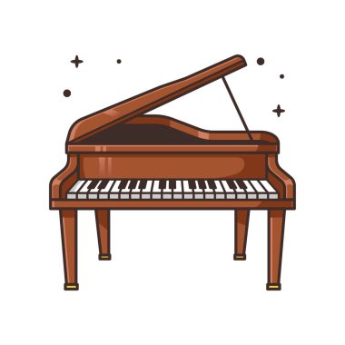 Piyano Çizgi Filmi Vektör İllüstrasyonu - Beyaz Arkaplanda İzole Edildi.