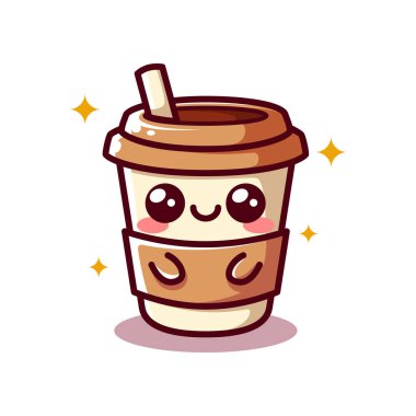 Kawaii Kahve Kupası Vektör İllüstrasyonunun Çizgi Filmi Karakteri
