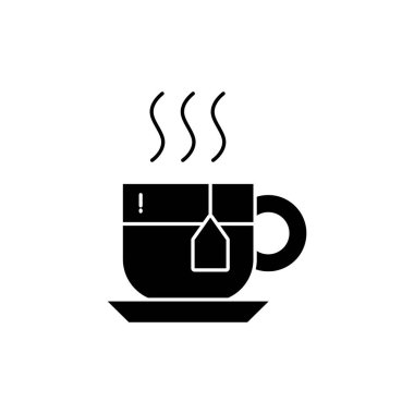 Sıcak Çay Kabartma Simgesi - Sonbahar Sezon Simgesi Vektör Çizim Tasarımı