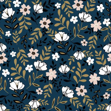 Çiçekli kusursuz pastel desen. Yaratıcı dövüş çiçek dokusunu detaylandırdı. Kumaş ve Tekstil Vektörü İllüstrasyonu için harika