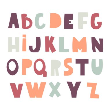 Kesik şekilli şirin dekoratif alfabe. Çocuksu yaratıcı alfabeyi. Vektör İllüstrasyonu