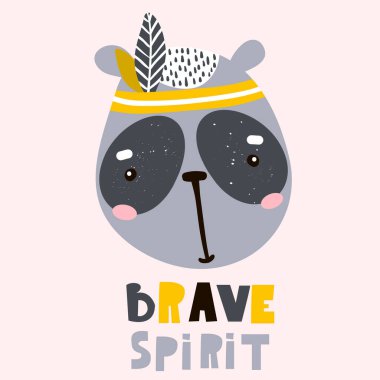 Tatlı çizgi film pandası suratı. Çocuk odası için çocukça parmak izleri, çocuk kıyafetleri, poster, kartpostal. Vektör İllüstrasyonu