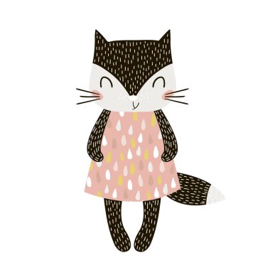 Cute cartoon cat girl in scandinavian style. Childish print for nursery, kids apparel,poster, postcard. Vector Illustration clipart