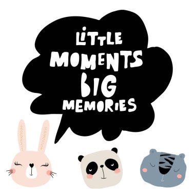 Little moment big memories lettering concept. Childish print for nursery, kids apparel,poster, postcard. Vector Illustration clipart