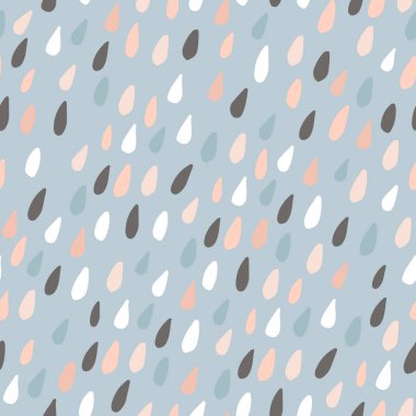 Renkli su damlaları olan hoş, pürüzsüz bir desen. Kumaş, tekstil için çocukça bir doku. Vektör İllüzyonu
