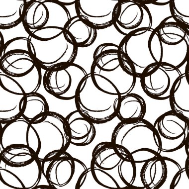 Mürekkepsiz el çizilmiş daireleri olan kusursuz bir desen. Soyut siyah beyaz doku. Vektör İllüstrasyonu