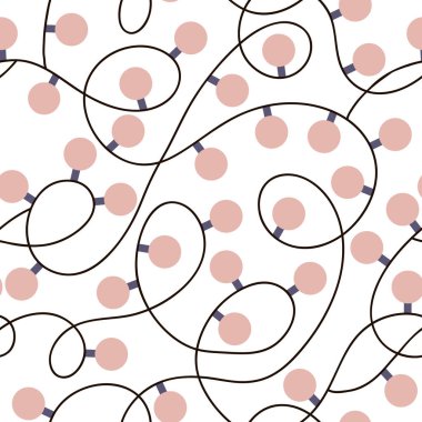 Çelenklerle kusursuz desen. Noel ışıkları vektör arka planı. Ambalaj kağıdı, tekstil, kumaş için mükemmel.