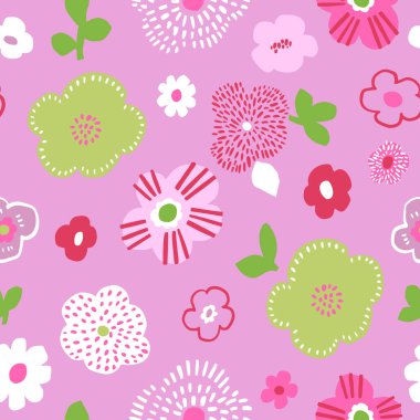 Soyut sanatsal çiçekli kusursuz botanik desen. Parlak çiçek arkaplanı. Kumaş, duvar kâğıtları, giyim ve tekstil için vektör dokusu