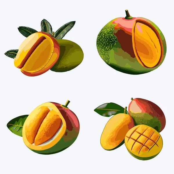 Mango Simgesi Seti Mango Meyve Vektör Kümesinin Vektör Illüstrasyonu — Stok Vektör