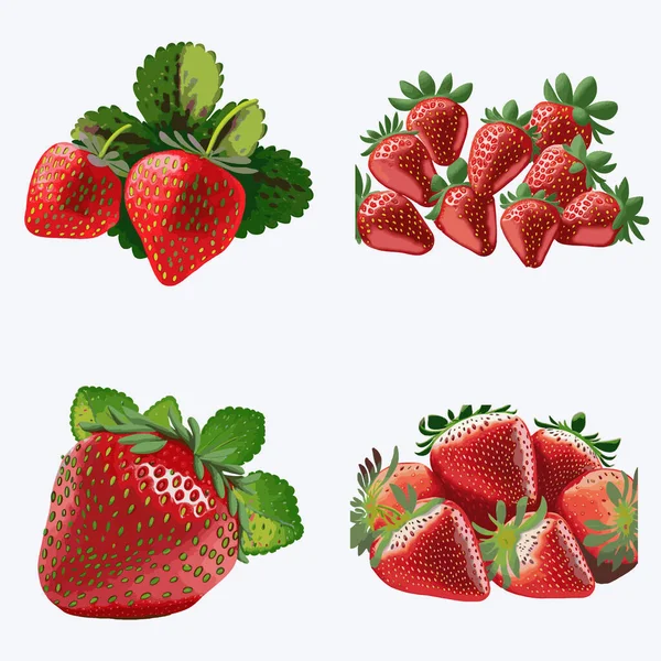 Strawberry Set Terisolasi Pada Latar Belakang Putih Ilustrasi Vektor - Stok Vektor