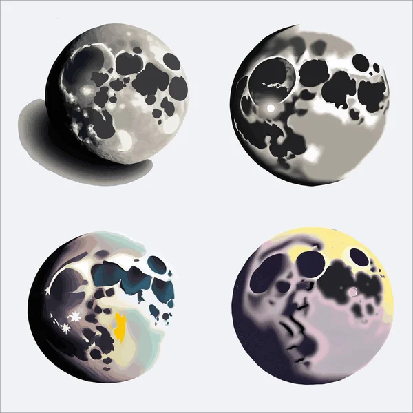 Phases Lunaires Illustration Vectorielle Lune Ses Cratères — Image vectorielle