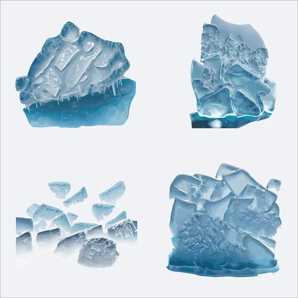 Набор Голубых Кусочков Льда Изолированы Белом Фоне Векторная Иллюстрация — стоковый вектор