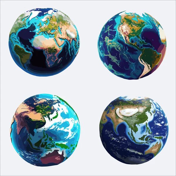 Set Earth Globes Continents Elements Image Furnished Nasa — Stock Vector
