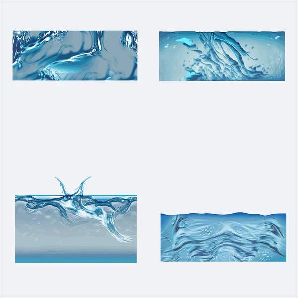 Conjunto Cuatro Pancartas Horizontales Con Agua Azul Olas Ilustración Vectorial — Archivo Imágenes Vectoriales