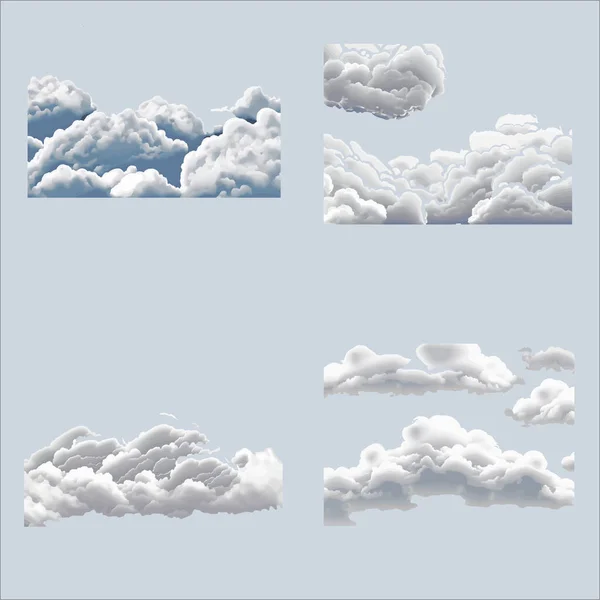 Conjunto Nubes Blancas Aisladas Sobre Fondo Azul Ilustración Vectorial Para — Vector de stock