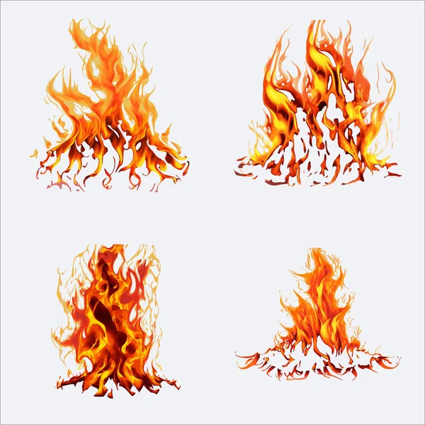 Комплект Огня Пламя Изолированы Белом Фоне Векторная Иллюстрация Стоковый вектор
