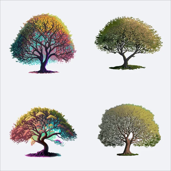 Set Von Baumsymbolen Isoliert Auf Weißem Hintergrund Vektorillustration Vektorgrafiken