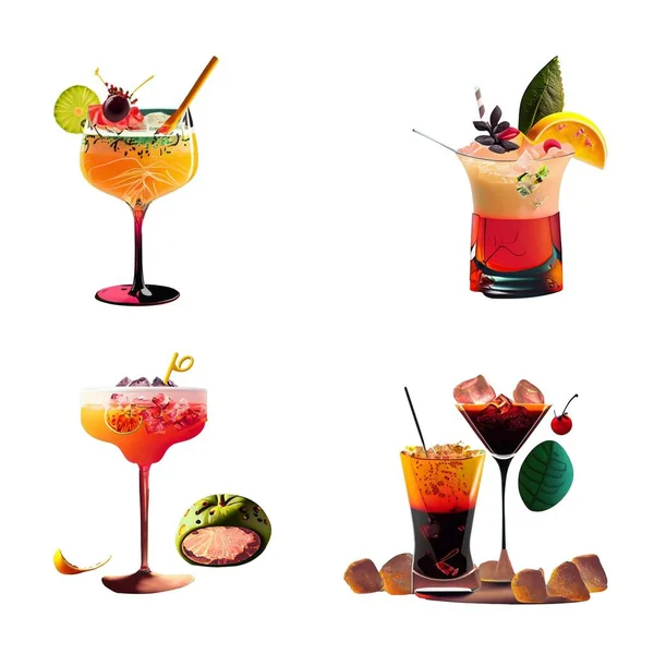 Alcoholische Cocktails Gezet Alcoholische Dranken Collectie Vectorillustratie — Stockvector