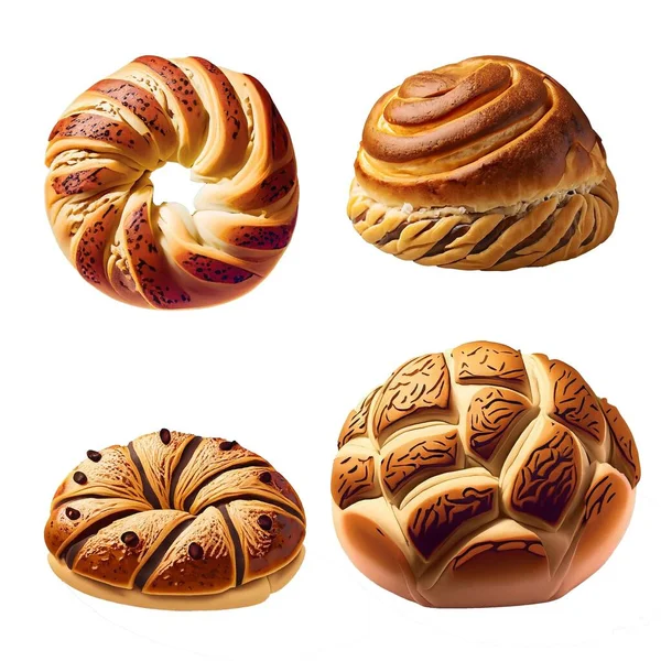 面包店产品在白色背景下被分离出来 3D渲染 — 图库矢量图片