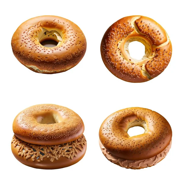 Bagels Sesame Seeds Isolated White Background Vector — Stock Vector