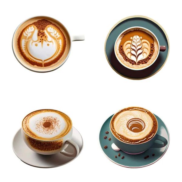 Xícaras Café Com Arte Latte Isolado Fundo Branco —  Vetores de Stock