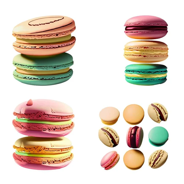 Macarons Colorés Sur Fond Blanc Rendu — Image vectorielle