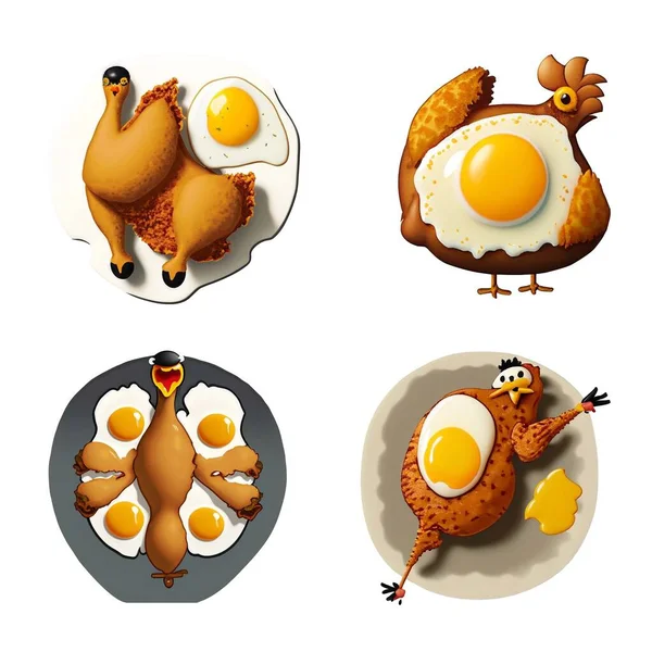 Beyaz Arka Planda Kızarmış Yumurta Tavuk Vektör Illüstrasyonu — Stok Vektör