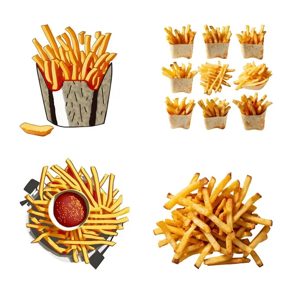 Frites Ketchup Isolées Sur Fond Blanc Réaliste — Image vectorielle