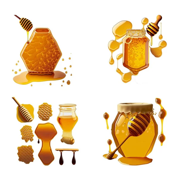 ハニーアイコンセット Webデザインのための蜂蜜アイコンセットの現実的なイラスト — ストックベクタ