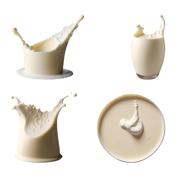 白い背景に隔離されたミルクのスプラッシュコレクション 3Dレンダリング — ストックベクタ