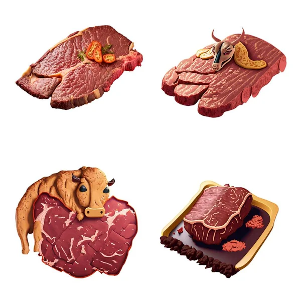 Roh Rindfleisch Symbole Gesetzt Realistische Illustration Roher Fleischsymbole Für Das — Stockvektor