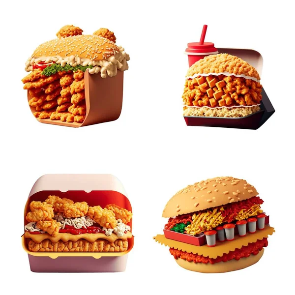 Ορισμός Του Kfc Fast Food Που Απομονώνεται Λευκό Φόντο — Διανυσματικό Αρχείο